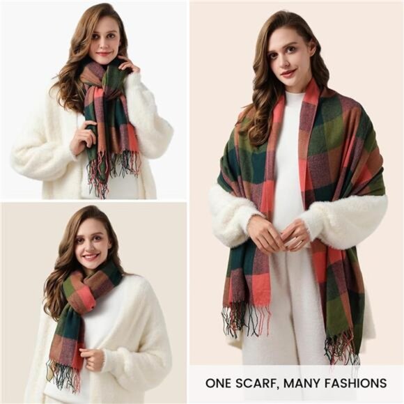 Womens Plaid Scarf Scottish Tartan Long Shawl Wrap Soft Warm Winter Fall Gift - Picture 6 of 8